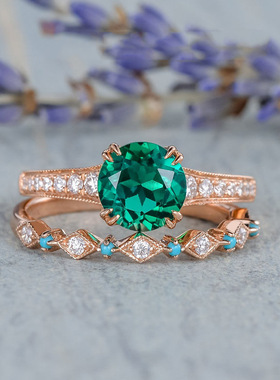 热卖新款镶嵌祖母绿锆石戒指欧美