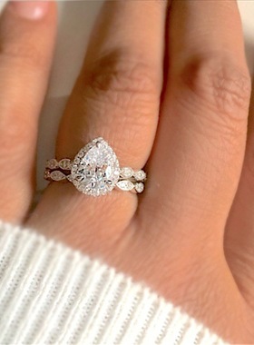 热卖新款梨形水滴镶嵌锆石戒指