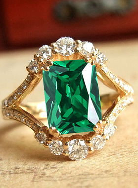 仿天然赞比亚祖母绿戒指女