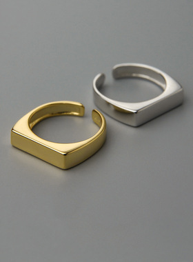 Young韩版戒指女ins潮镀s925纯银极简方形个性开口可调节活口指环
