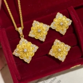 Young布契风拉丝四叶草项链吊坠轻奢镶钻八芒星耳钉耳环花朵戒指