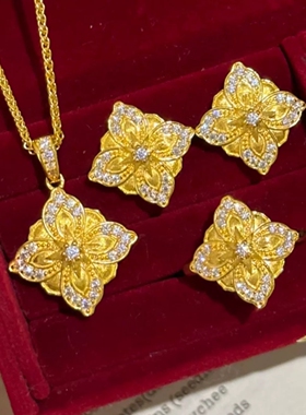 Young布契风拉丝四叶草项链吊坠轻奢镶钻八芒星耳钉耳环花朵戒指