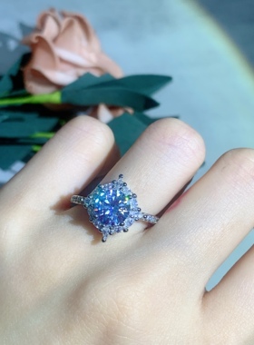 Young 镀925银欧美圆形超闪大钻石戒指女经典气质ins求婚钻戒饰品