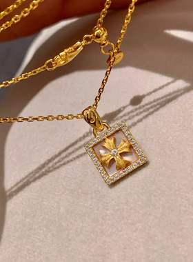 手工拉丝蓓蕾粉十字吊坠