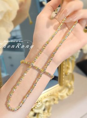 Young法式复古3色彩金项链女万能链毛衣链子三色手链女5mm珠子