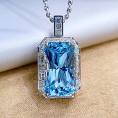 Young祖母绿切工仿海蓝宝吊坠珠宝圣玛利亚托帕蓝彩宝无事牌项链