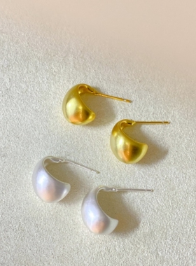 YoungS925纯银简约个性时尚金属拉丝勺子水滴纯银耳钉冷淡风耳饰