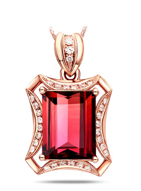 碧玺5克拉镀18k玫瑰金钻石吊坠