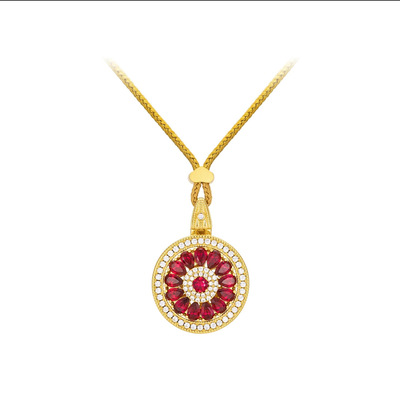 古法沙金红宝石玫瑰吊坠女