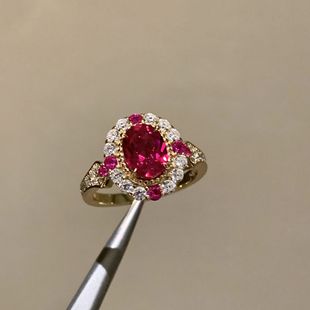 Young轻奢气质鸽子蛋玫红宝石戒指红刚玉绝地武士吊坠项链套装女