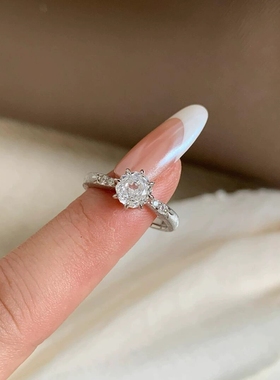 Young法式复古手工拉丝八角千禧玫瑰切戒指镶高碳钻玫瑰花钻戒女