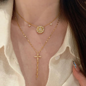 Young中古风爆闪满钻罗盘项链女轻奢高级感鱼鳞叠戴流苏锁骨链女