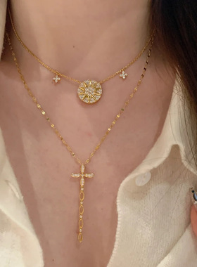 中古风爆闪满钻罗盘项链女