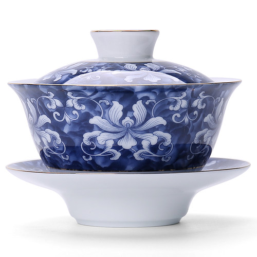 中正描金青花瓷日式功夫泡茶盖碗