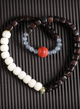 【壮的响亮】无染 紫光檀四方来财珠/白菩提/朱砂回纹珠手链饰品