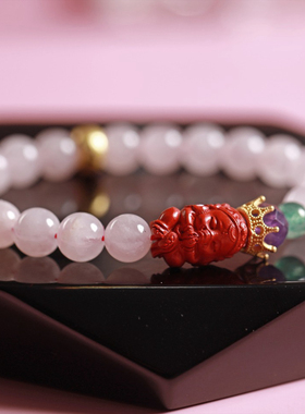 【壮的响亮】樱光瑞冠粉水晶朱砂象神手链手串