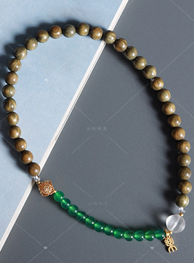 【壮的响亮】清乐环绿檀/绿玛瑙白水晶/手链手串饰品新中式