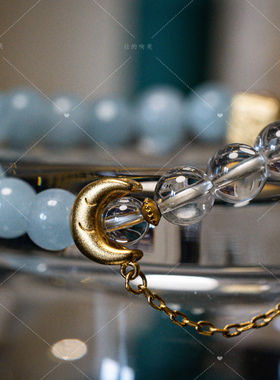 【壮的响亮】海天之境海蓝宝四方莲花月亮链手链手串