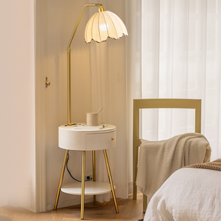 落地灯中古卧室茶几一体置物架奶油客厅沙发旁氛围感法式落地台灯