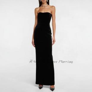 气质晚礼服抹胸丝绒长裙2024新款简单大方年会高级感秋冬季连衣裙