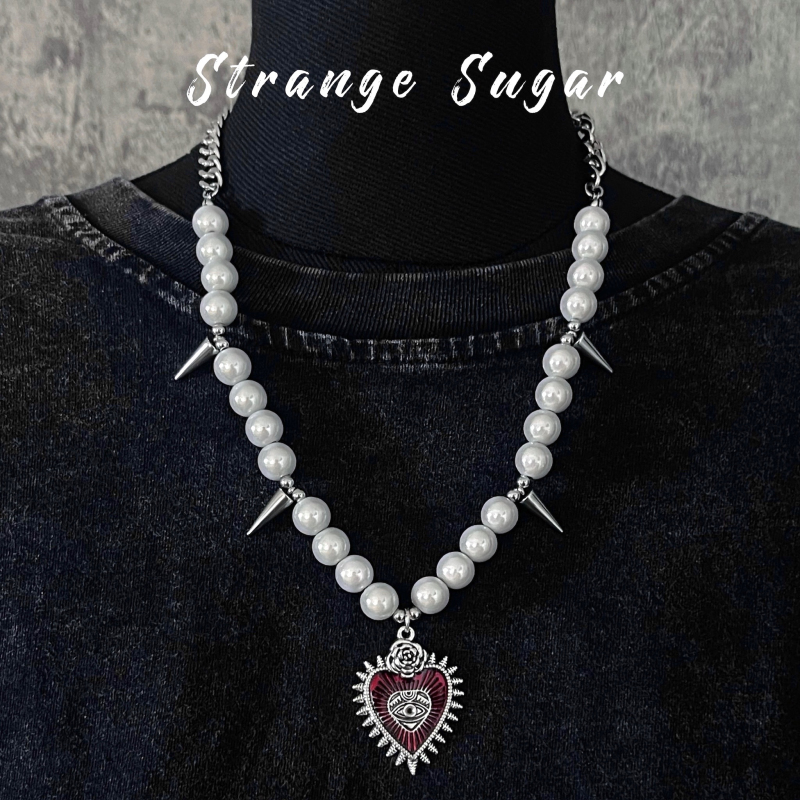 怪糖饰物集原创爱心珠链铆钉项链