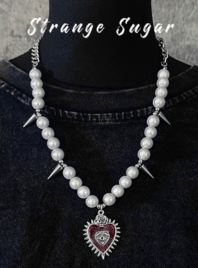 怪糖饰物集原创爱心珠链铆钉项链