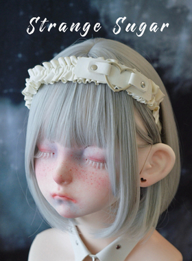 怪糖饰物集原创手工爱心宽皮扣褶皱发箍头箍亚文化暗黑白色