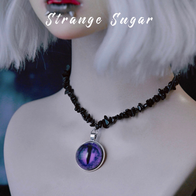 怪糖饰物集原创紫色恶魔眼锁骨链