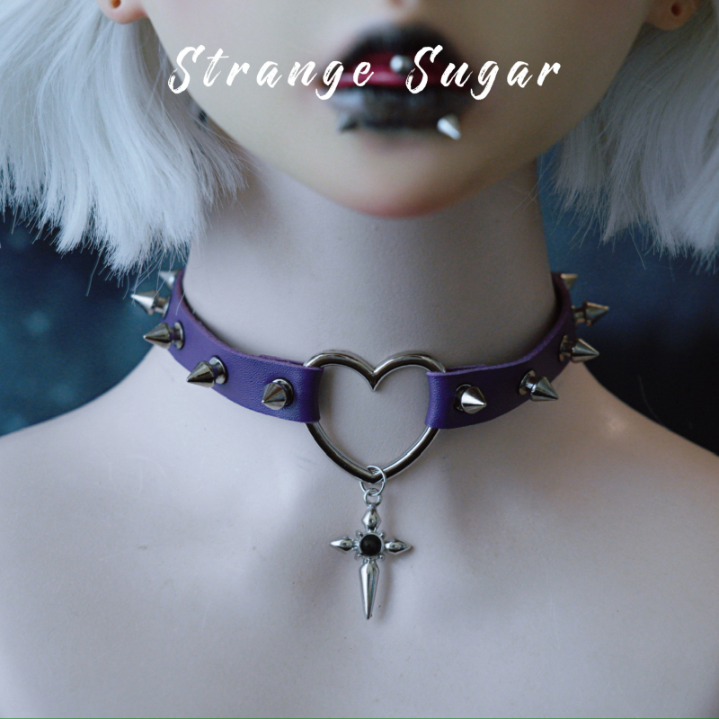 怪糖饰物集原创黑色十字铆钉颈链