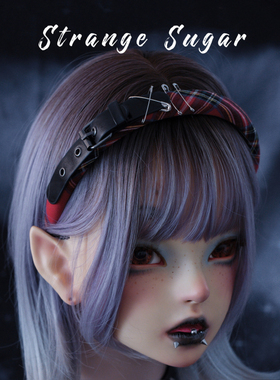 怪糖饰物集原创手工皮扣红色格纹发箍头箍亚文化暗黑红黑色