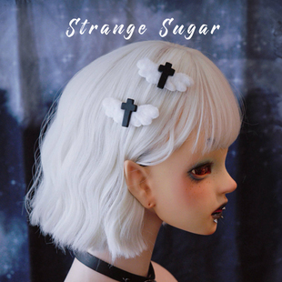 怪糖饰物集原创手工十字天使翅膀发夹边夹对夹亚文化黑白色