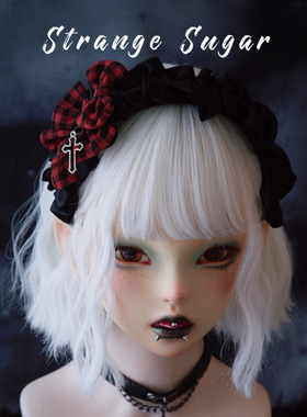 怪糖饰物集原创手工红黑格三个蝴蝶结十字褶皱发箍头箍亚文化