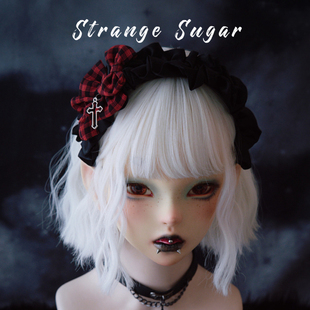 怪糖饰物集原创手工红黑格三个蝴蝶结十字褶皱发箍头箍亚文化