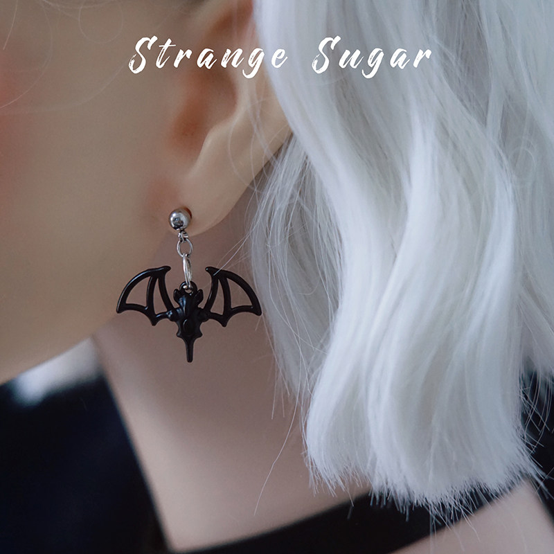 怪糖饰物集原创手工黑色蝙蝠耳钉耳环耳坠暗黑哥特亚文化,饰品/流行首饰/时尚饰品新,耳环,淘宝优惠券,粉丝福利购,淘宝优惠卷