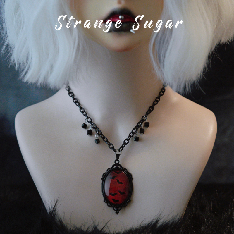 怪糖饰物集原创血色蝙蝠毛衣链