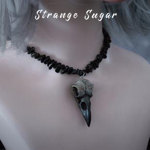 怪糖饰物集原创手工鸟骨吊坠串珠锁骨链项链暗黑亚文化黑色