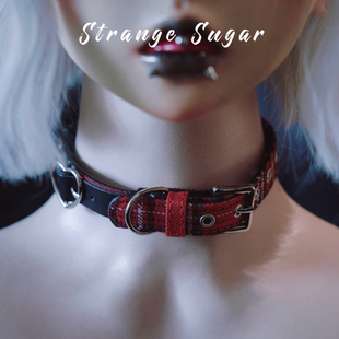 怪糖饰物集原创手工爱心皮扣红格颈链choker暗黑亚文化红色