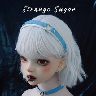 怪糖饰物集原创手工蓝白浅蓝皮扣头箍发箍暗黑仿皮甜酷