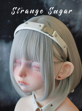 怪糖饰物集原创手工金属扣仿皮发箍头箍亚文化暗黑白色