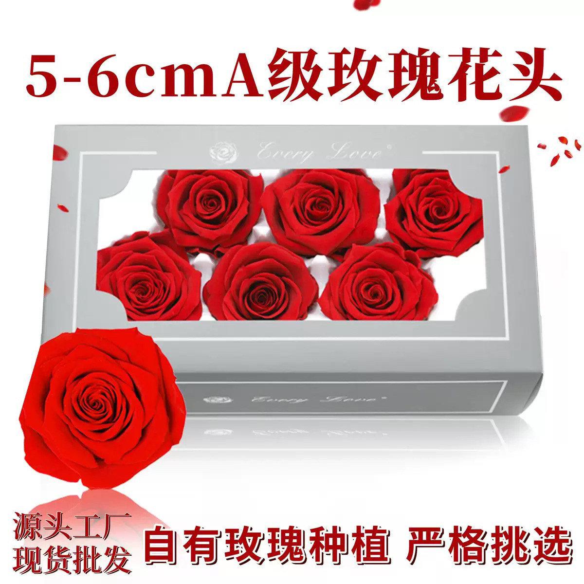 婚礼玫瑰花花头diy手工材料包婚庆布景家居装饰花朵永生干花6朵装