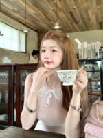 Q Girl's White Peach Fragrance/Baby collar, cute and rich girl vibe Pink knitted top, slimming and youthful short-sleeved/sleeveless thumbnail 7