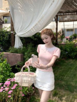 Q Girl's White Peach Fragrance/Baby collar, cute and rich girl vibe Pink knitted top, slimming and youthful short-sleeved/sleeveless thumbnail 6