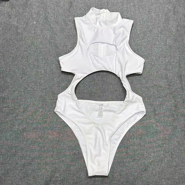 出口欧美女士成人高领后背拉链露胸露肚肚脐大露背性感连体游泳衣