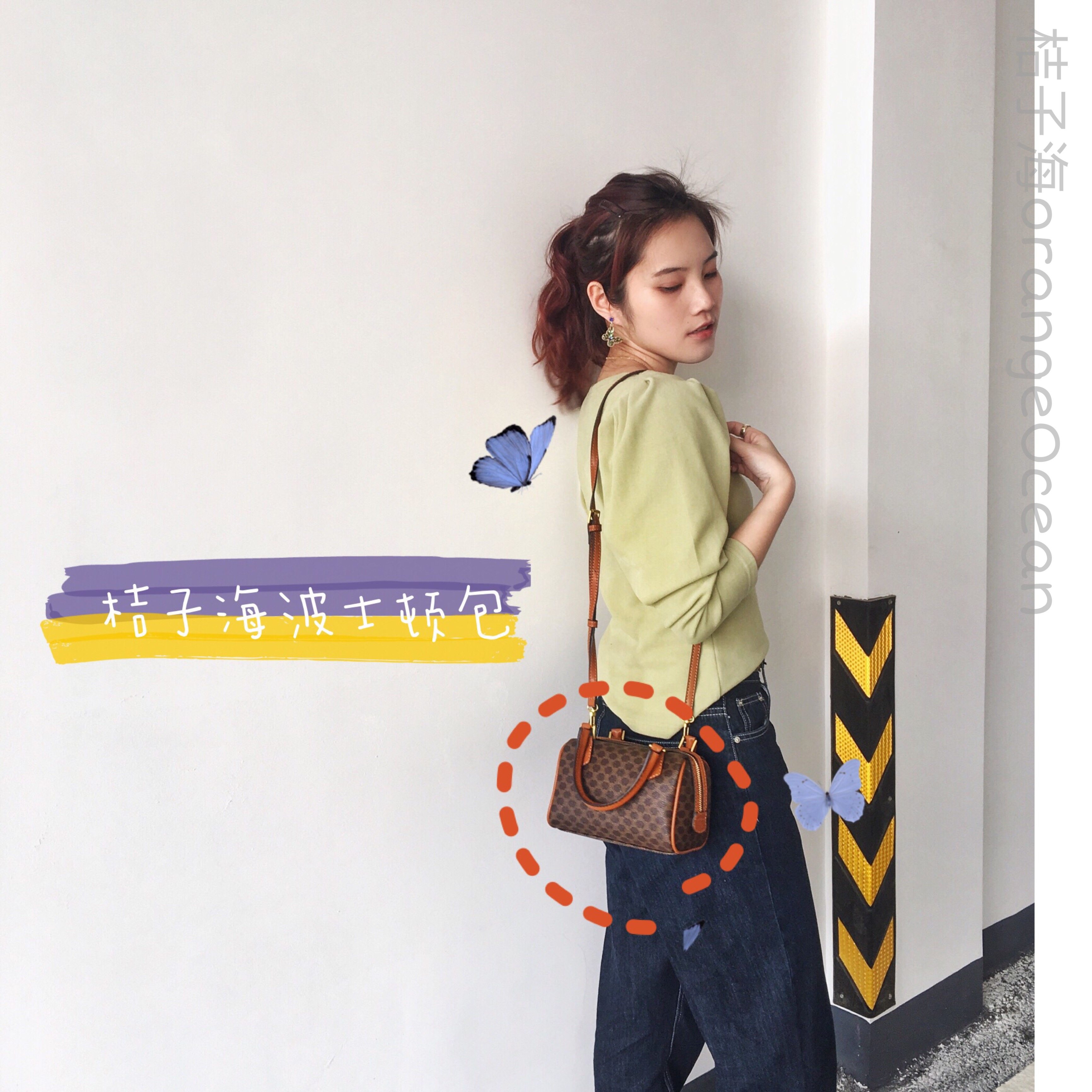 桔子海 波士顿包vintage中古老花枕头包斜跨手提女包