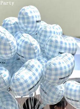 ins小清新网红爱心蓝白格气球小红书快闪活动地推定制铝膜氦气球