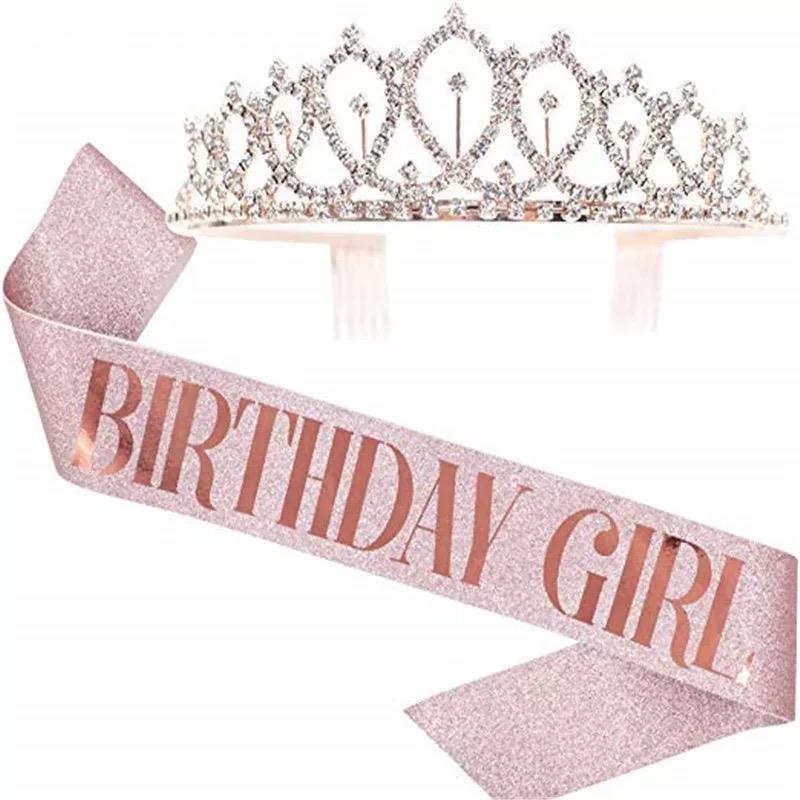 生日肩带礼仪带水钻皇冠发箍birthday girl少女派对装饰拍照道具