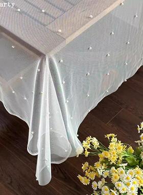珍珠网纱台布桌布背景布置氛围拍照道具生日装饰派对用品