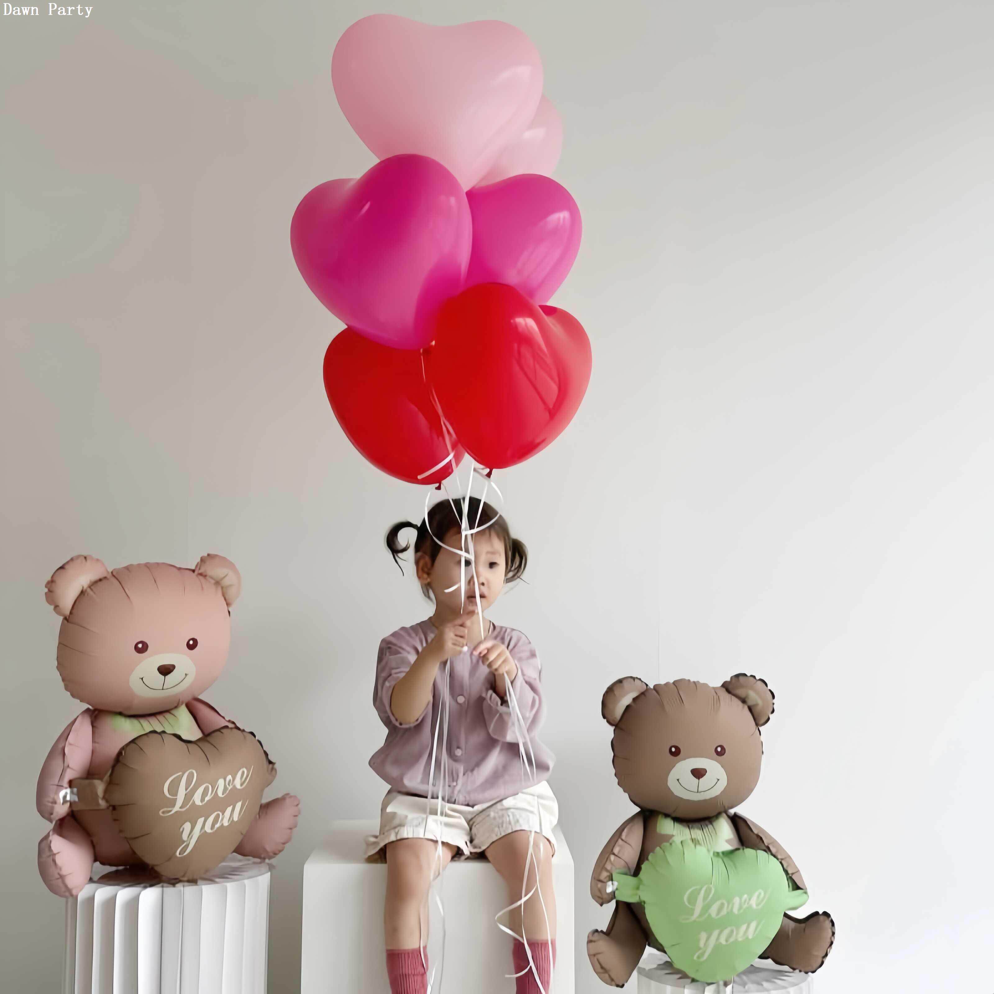 韩系ins风可爱小熊气球生日周岁爱心气球束装饰装扮布置拍照道具