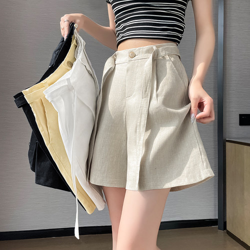 2026夏季新款休闲五分裤A字阔腿高腰棉麻薄款短裤女有内衬潮流