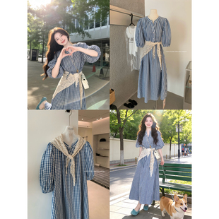 配屁帘 Y.JIA 伊嘉 甜美蓝色格子裙学院风仙女裙连衣裙 2223 YS6